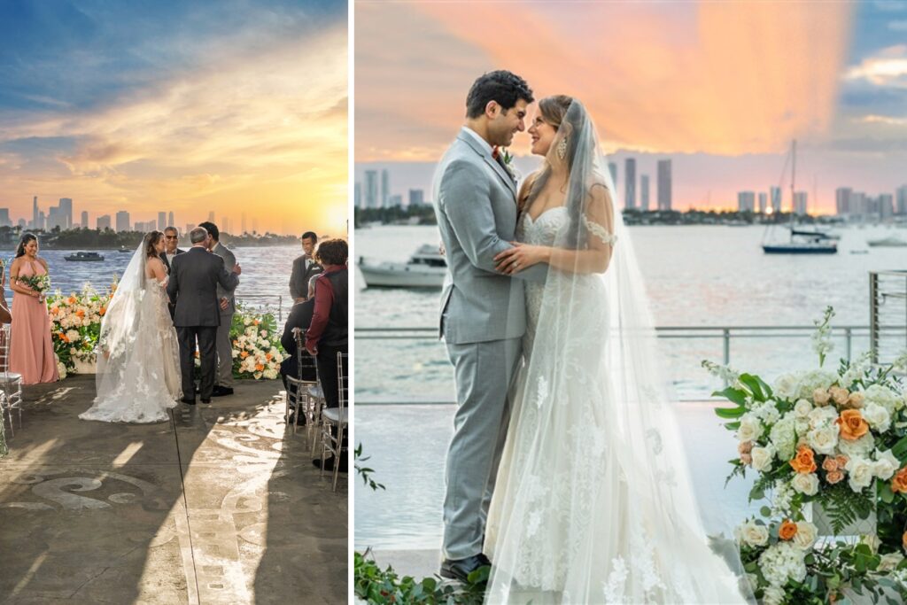 Sunset wedding at The Mondrian South Beach hotel South Beach Miami